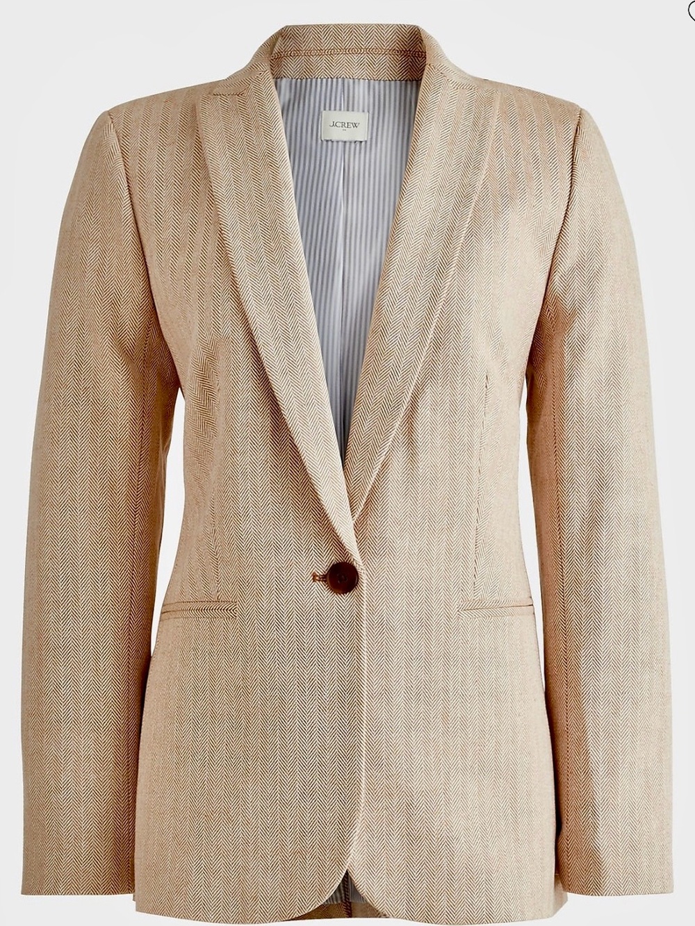 NWT J. Crew Women's Tan Herringbone Single-Button Blazer